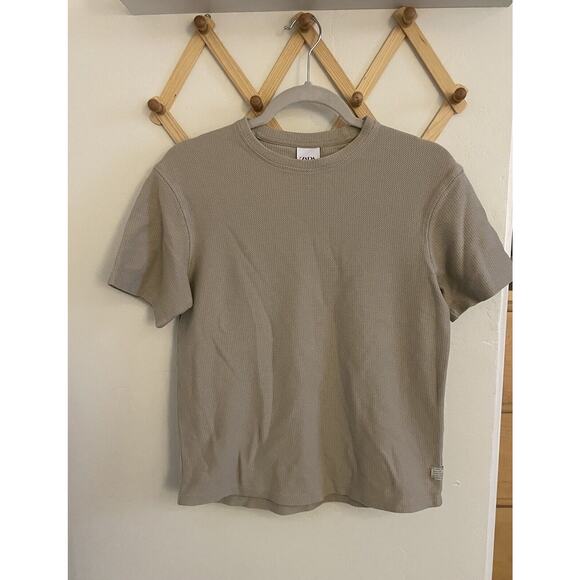 Zara T-Shirt Men's Small Global Department Short Sleeve Basic Jacquard Tee Tan - Picture 2 of 5